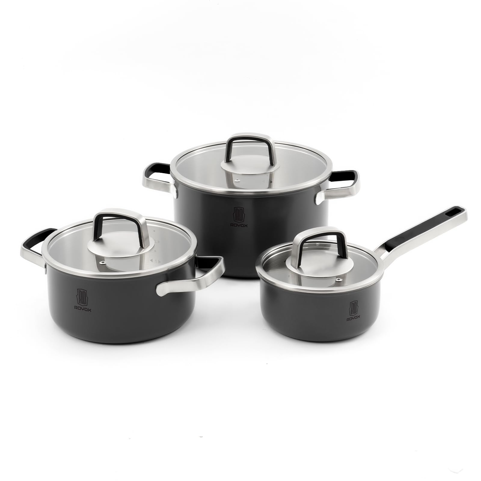 ROYDX Edelstahl Topfset Induktion, 6-teiliges Töpfe Set mit Glasdeckel und Stay Cool Griff topf set