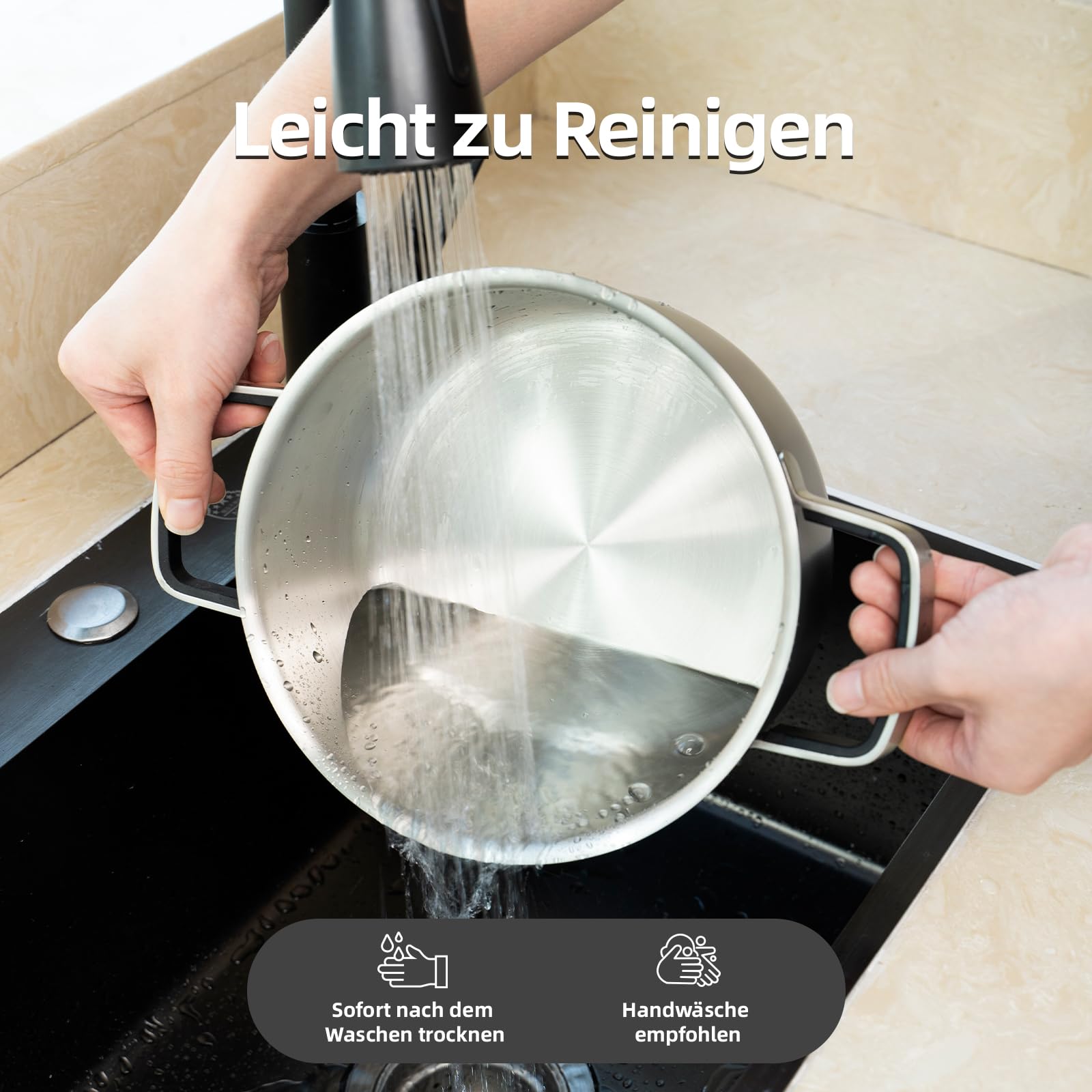 ROYDX Edelstahl Topfset Induktion, 6-teiliges Töpfe Set mit Glasdeckel und Stay Cool Griff topf set