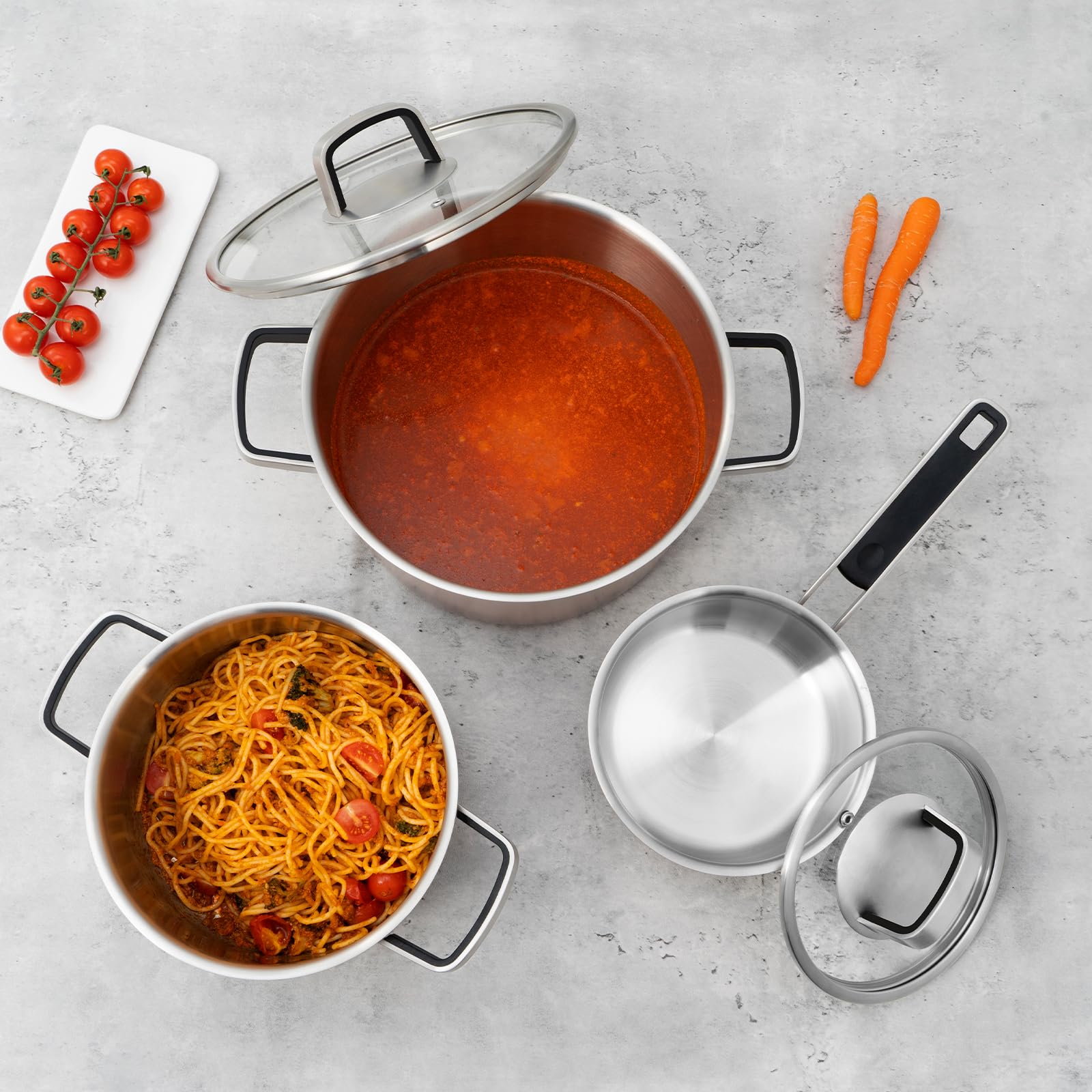 ROYDX Edelstahl Topfset Induktion, 6-teiliges Töpfe Set mit Glasdeckel und Stay Cool Griff topf set