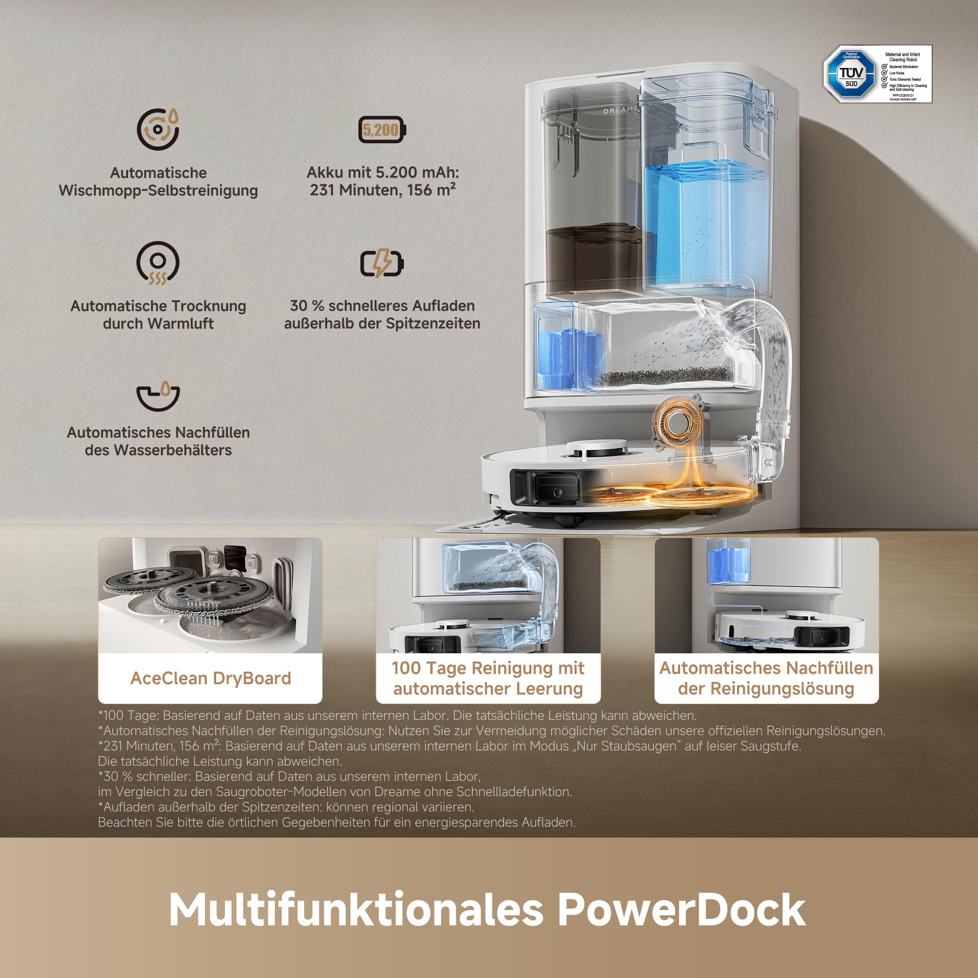 DREAME L10s Ultra Gen 3 Set staubsauger mit wischfunktion mit einer Saugkraft von 25.000 Pa