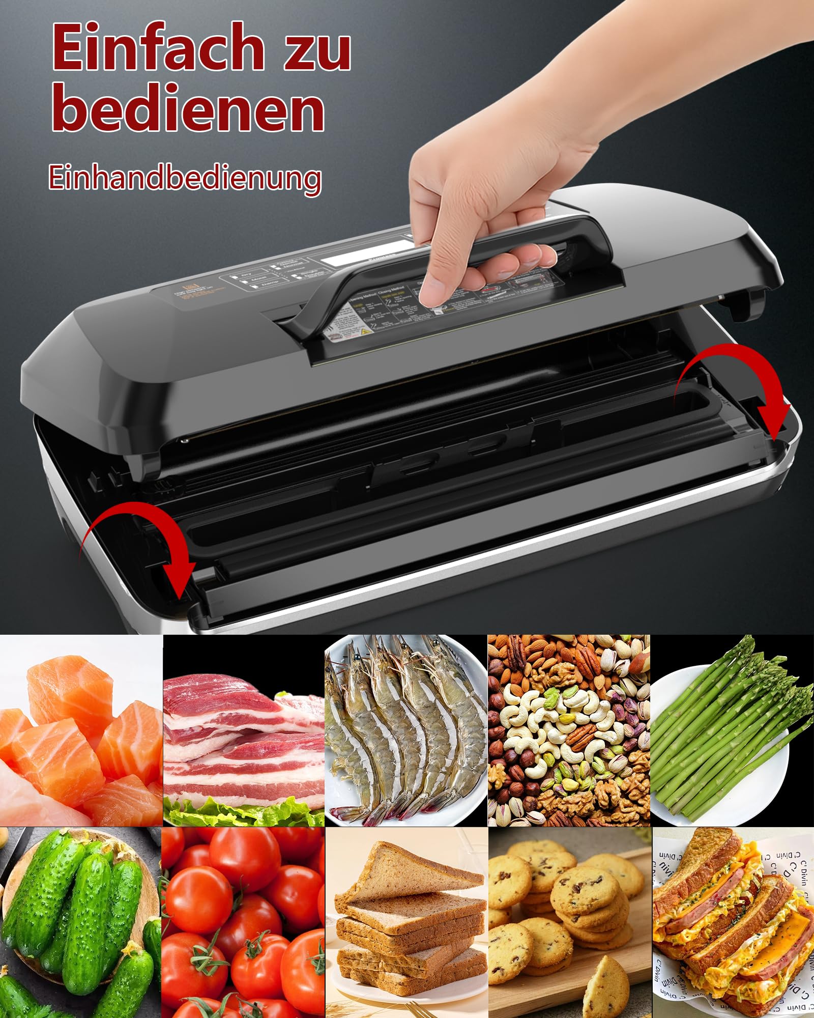 OidoZac 95kPa Vakumierergerät für Lebensmittel, 12-in-1 Vacuum Sealer mit Doppelter Heißsiegelung, Tropfschale