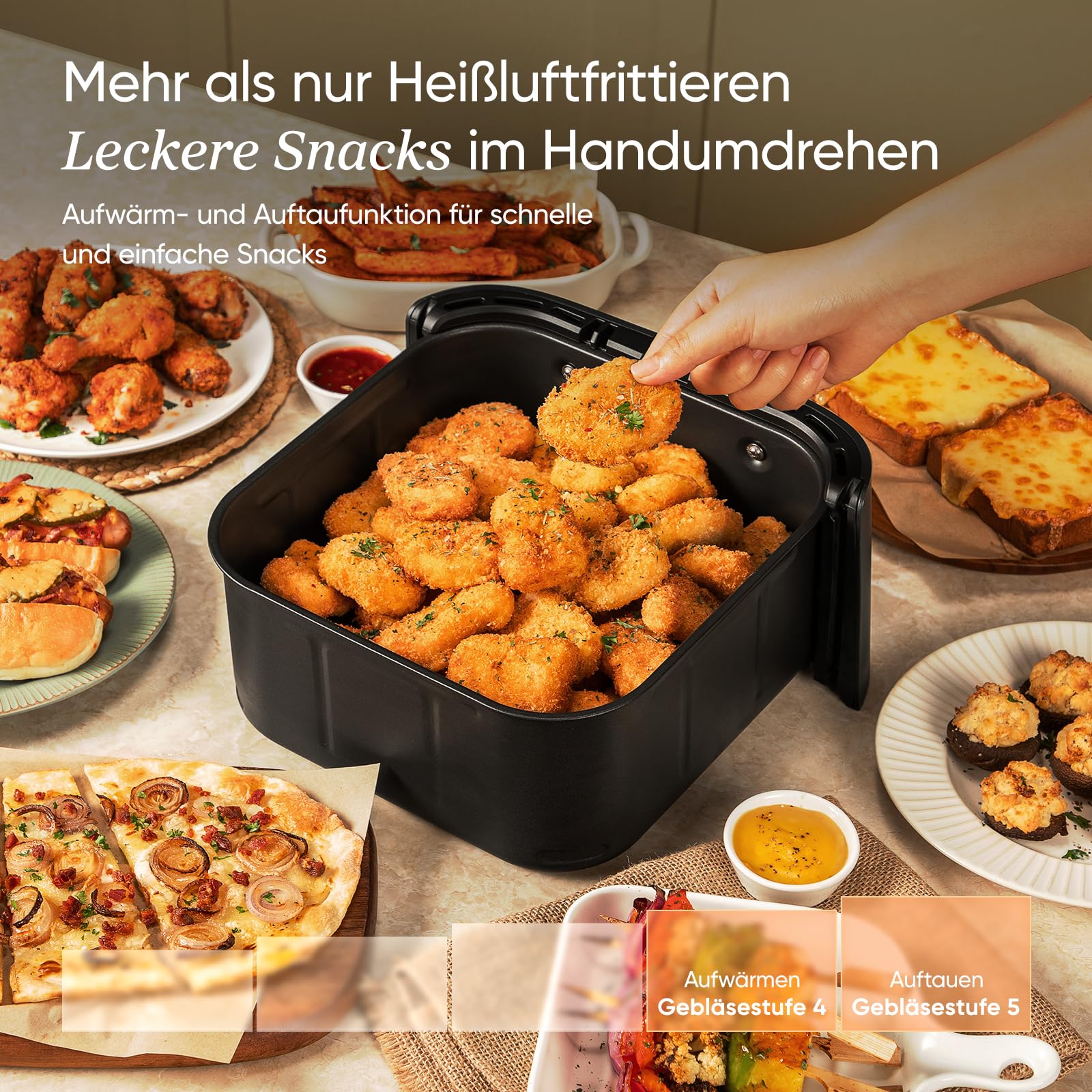 Cosori Turboblaze Airfryer Heißluftfritteuse, 9-in-1 Air Fryer XXL 6L, leiser DC Motor mit 5 Geschwindigkeitsstufen