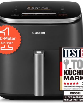 Cosori Turboblaze Airfryer Heißluftfritteuse, 9-in-1 Air Fryer XXL 6L, leiser DC Motor mit 5 Geschwindigkeitsstufen