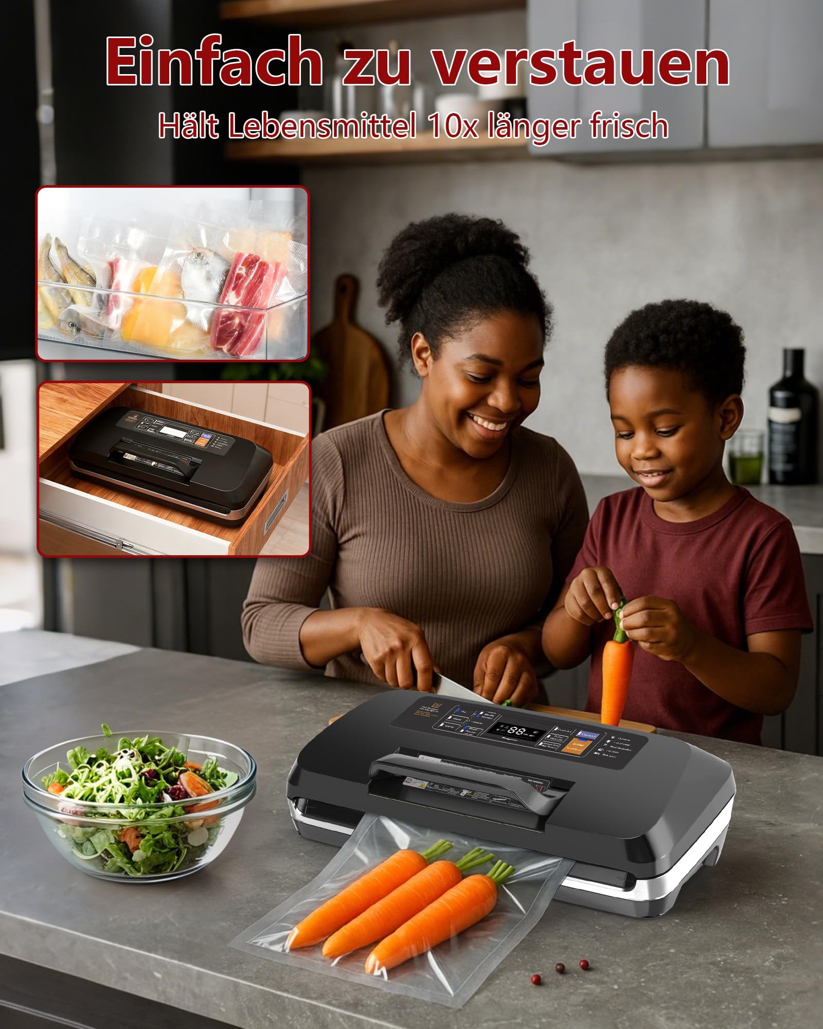 OidoZac 95kPa Vakumierergerät für Lebensmittel, 12-in-1 Vacuum Sealer mit Doppelter Heißsiegelung, Tropfschale