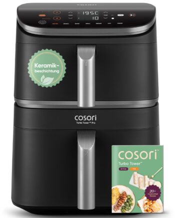 COSORI Turbo Tower Pro Airfryer, Keramikbeschichtung Heißluftfritteuse 2 Kammern